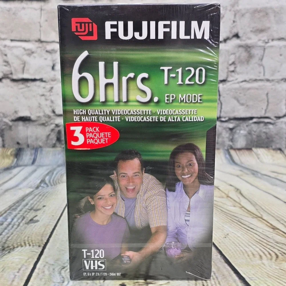 2 Fujifilm T-120 VHS Blank Video Tapes 3 Pack 6 Hour EP Mode High Quality Sealed